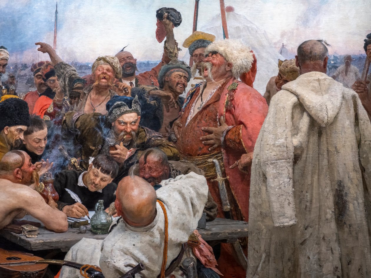 ZAPOROGUES KOSSACKAR SKRIVAR ETT BREV TILL SULTANEN AV TURKIET av Ilya Efimovich Repin