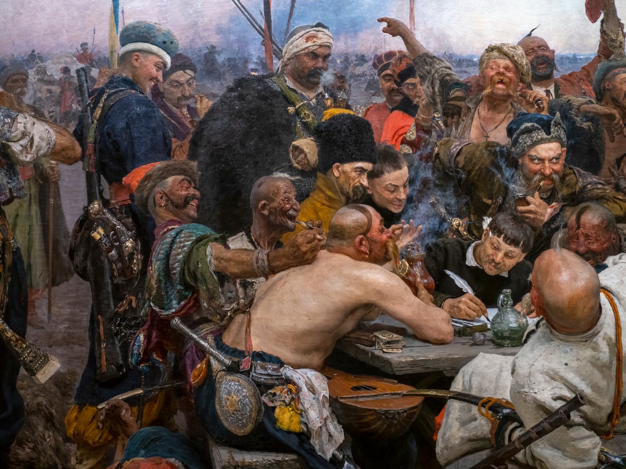 ZAPOROGUES KOSSACKAR SKRIVAR ETT BREV TILL SULTANEN AV TURKIET av Ilya Efimovich Repin