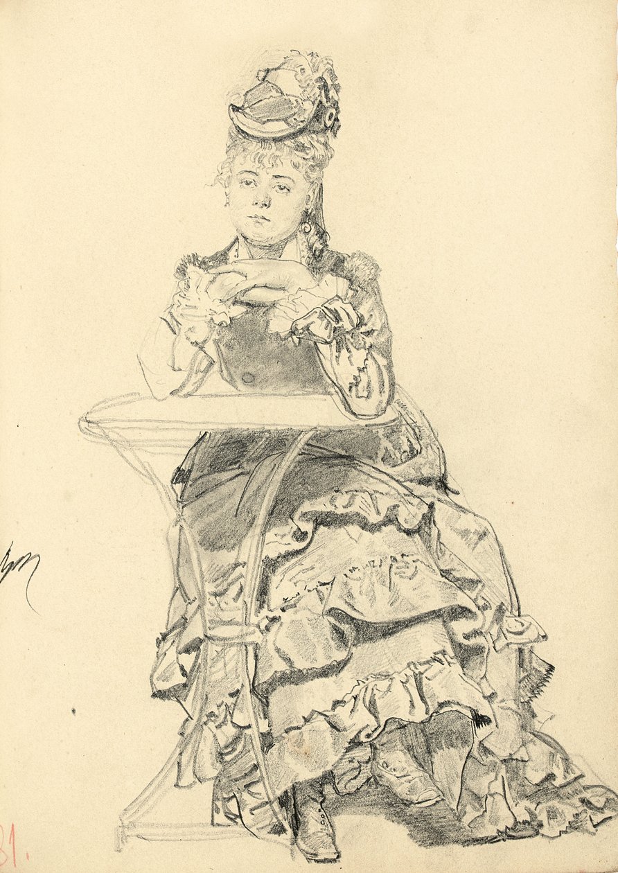 Kvinna som sitter vid ett kafébord, ca. 1872-1875 av Ilya Efimovich Repin