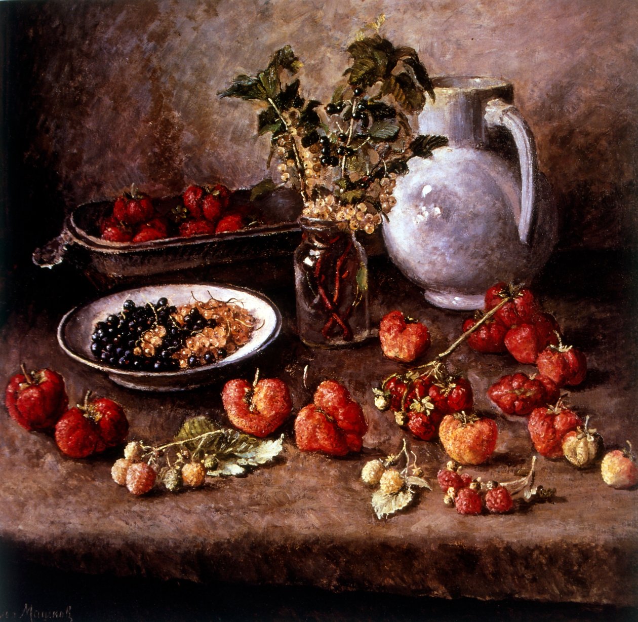 Stilleben med jordgubbar 1943 (olja på duk) av Ilya Ivanovich Mashkov