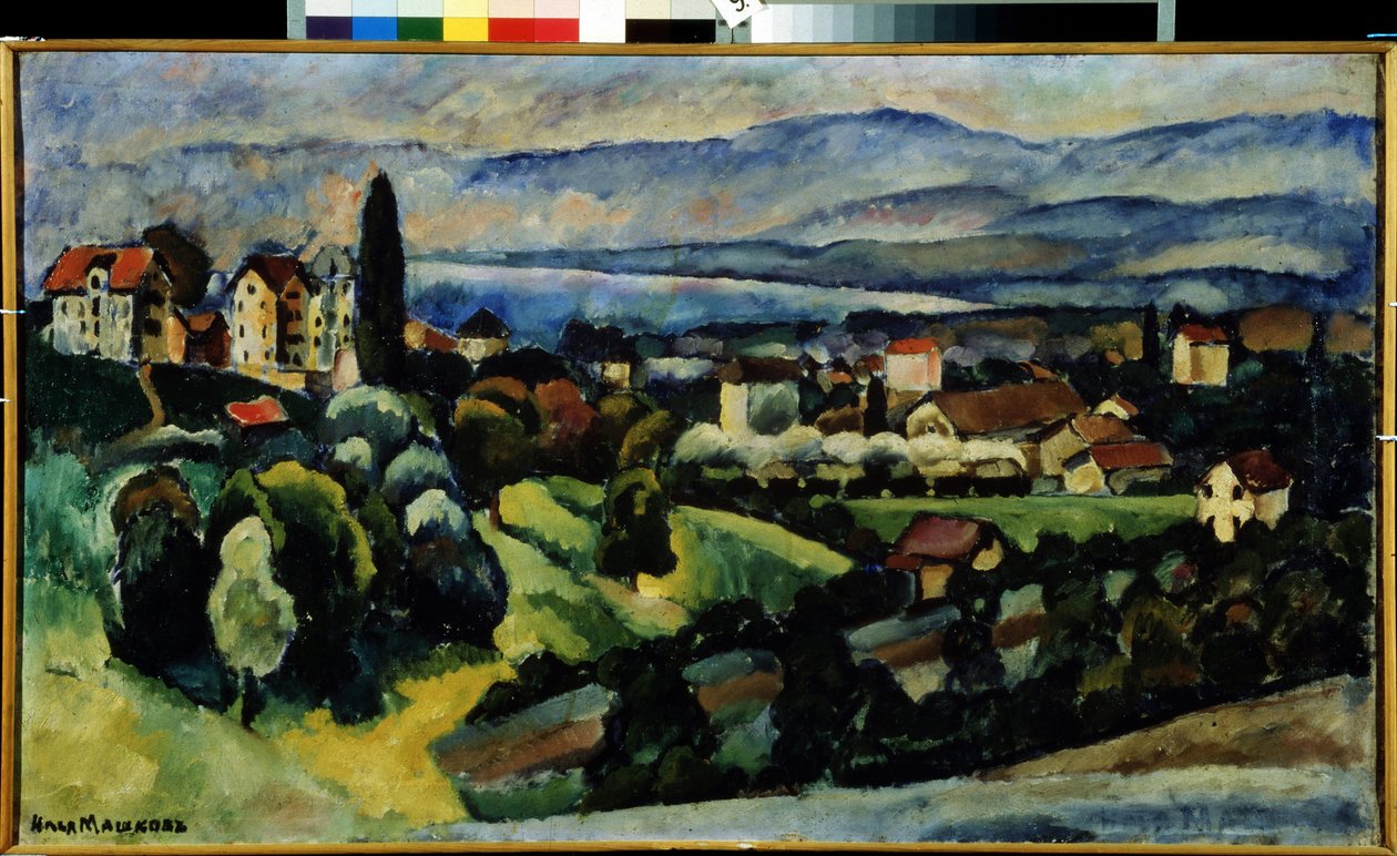 Utsikt över staden Nervi (Italien) Beskrivning av landskapet och den lilla staden vid den italienska rivierans kust, nära Genua, på sommaren. Målning av Ilya Ivanovich Mashkov (Ilia Mashkov, Matchkov) (1881-1944), olja på duk. av Ilya Ivanovich Mashkov