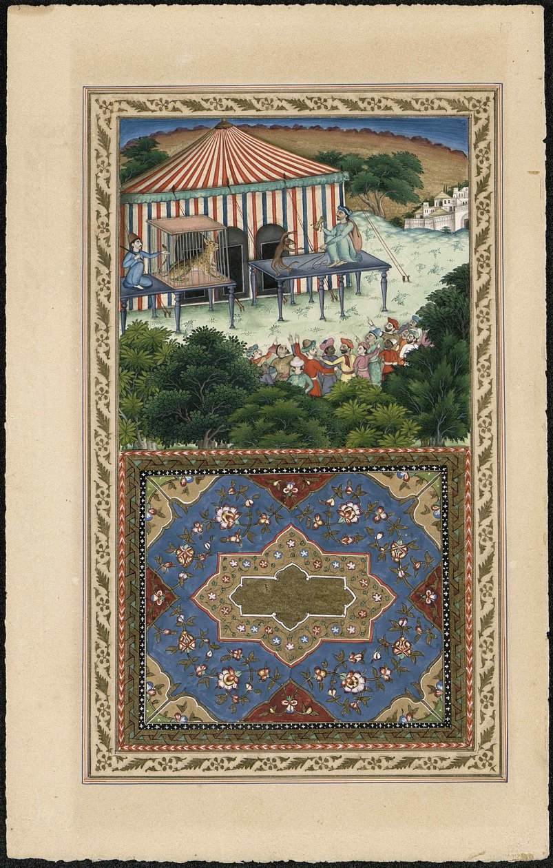 Le Singe et le Leopard Apan och leoparden, 1837-1839. av Imam Bakhsh Lahori