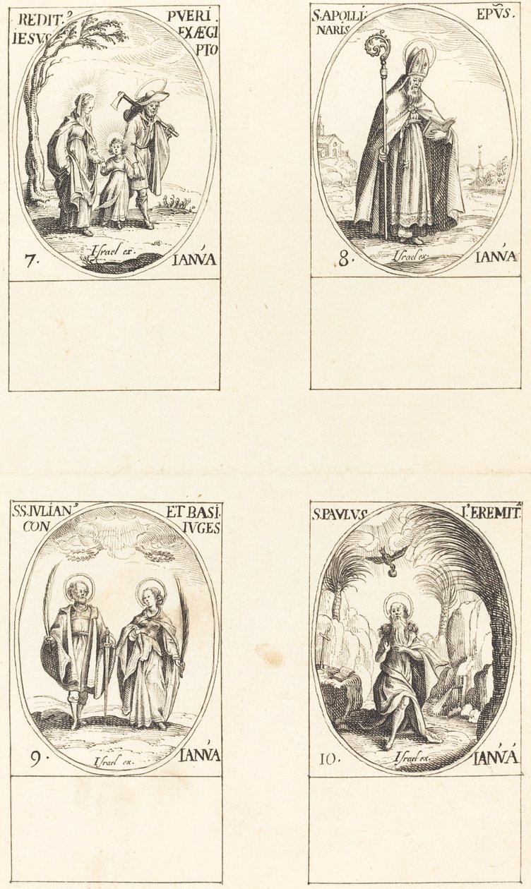 Återvända från Egypten; St. Apollinaire; St. Julian och Basilissa; St Paul Eremit av Imitator of Jacques Callot