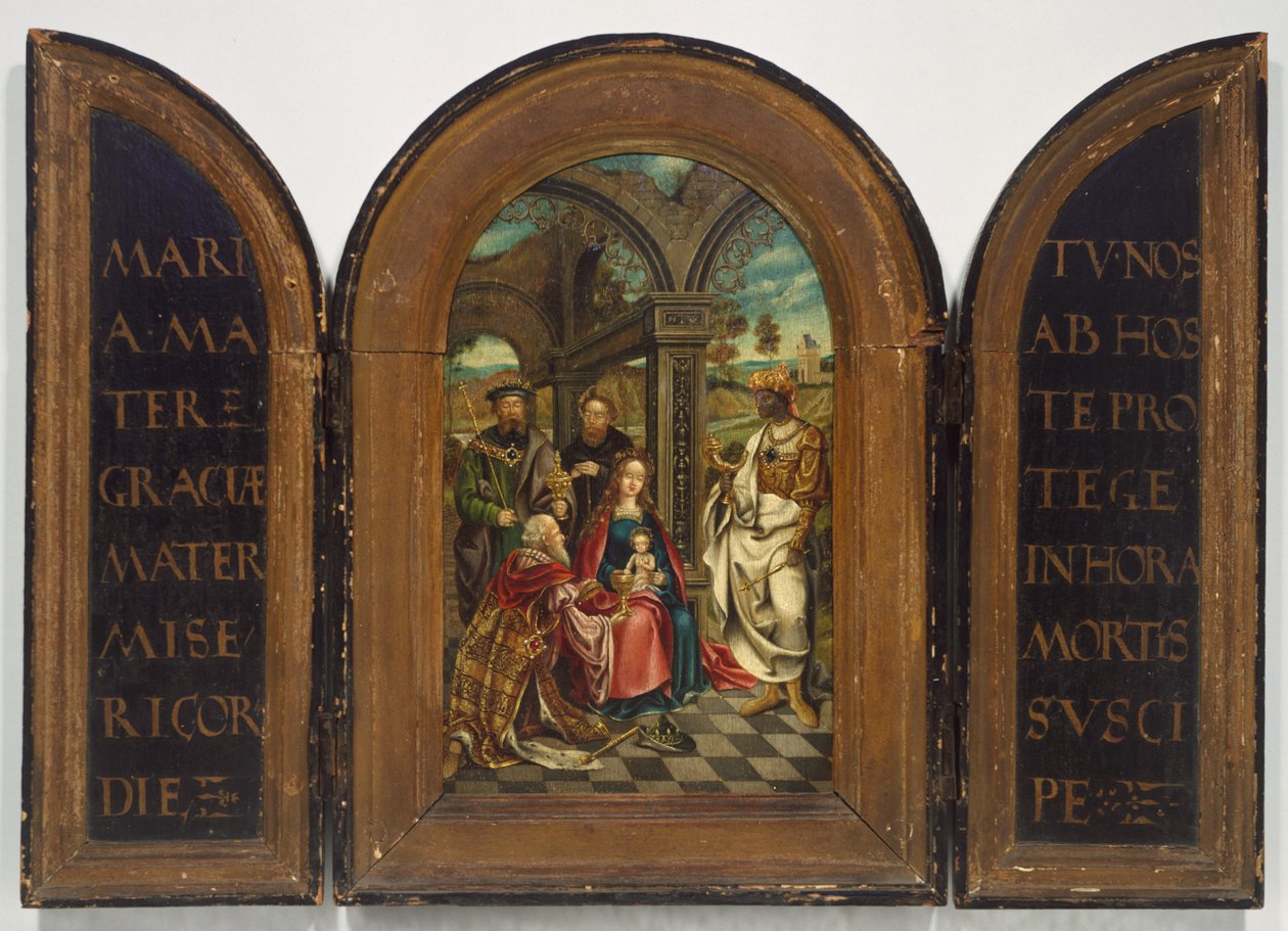 Tillbedjan av Magi, förmodligen 1600-talet. av Imitator of Netherlandish