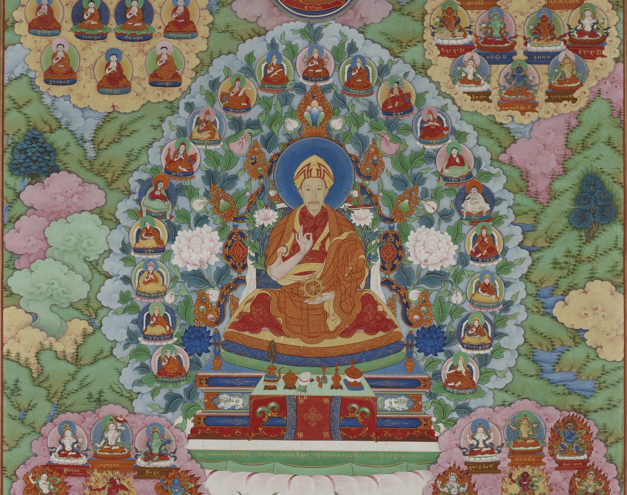 Detalj från Qianlong-kejsaren som Manjusri, vishetens Bodhisattva, Qingdynastin av Imperial Workshop