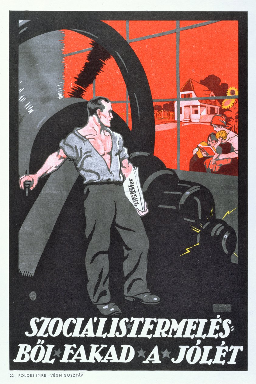 Välbefinnande är produkten av socialistisk produktion, affisch för den ungerska kommunistiska revolutionen, 1919 av Imre Foeldes