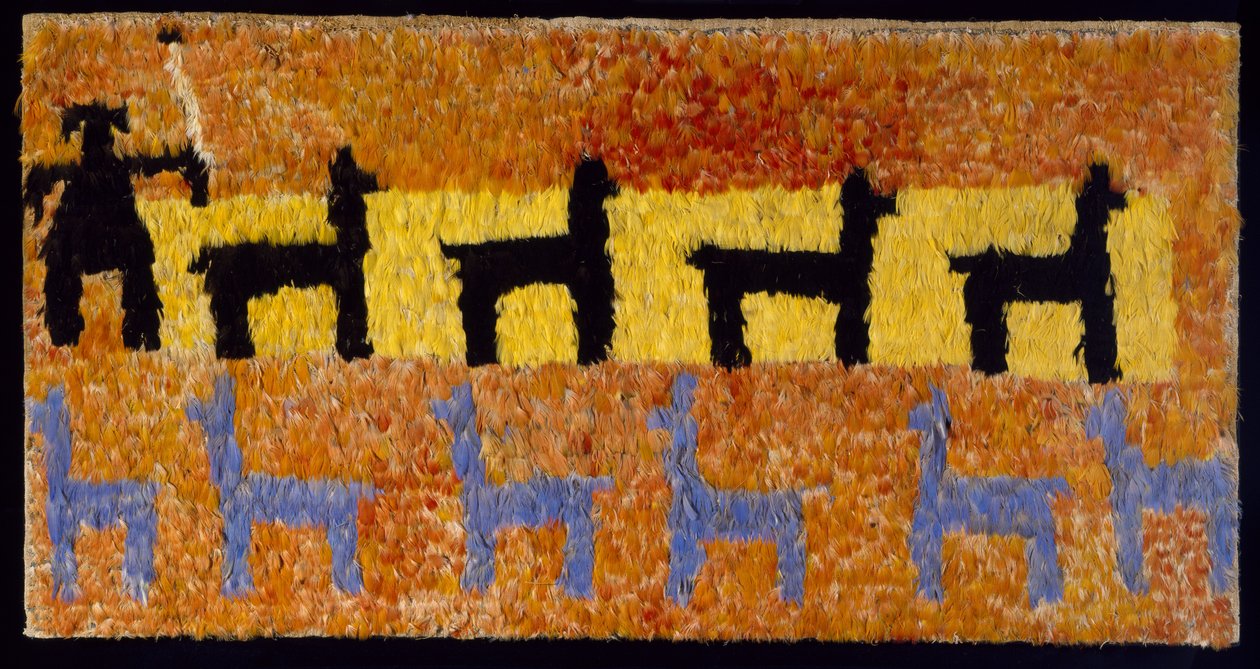 Fjäderpanel med lamor och lamavallar, 1450-1534 e.Kr. (vävd bomull och fjädrar) av Incan