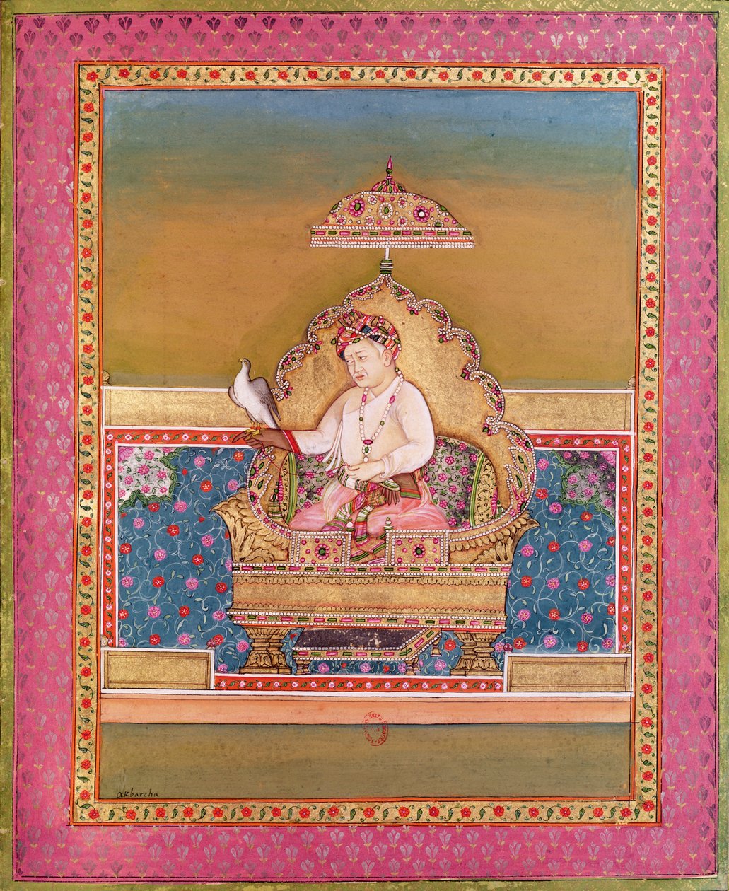 Akbar (1556-1605) från ett album med porträtt av Mughal Emperors i Delhi, 1774 av Indian School