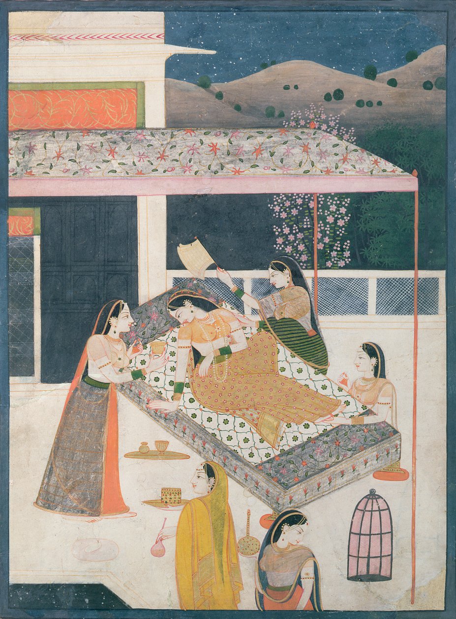 I väntan på älskaren, Garhwal, ca 1789-1800 av Indian School