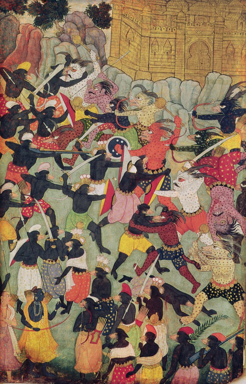 Strid mellan arméerna Rama och Ravana, Moghul av Indian School