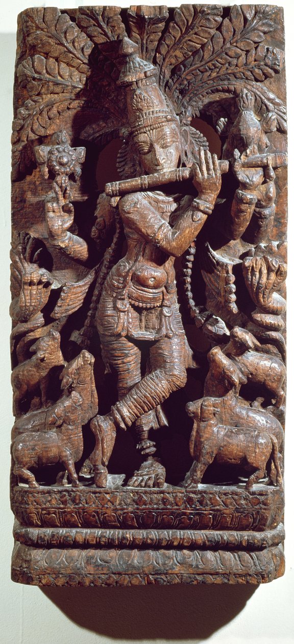 Krishna akicheza filimbi (mbao) swed av Indian School