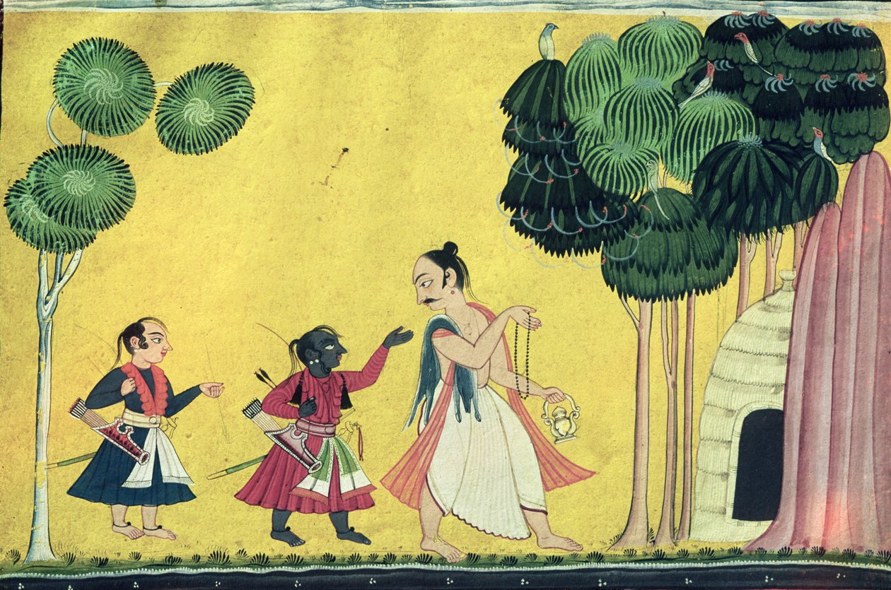 Rama og Lakshmana ledsaget af Visvamitra, fra Ramayana, ca. 1750 sverige av Indian School