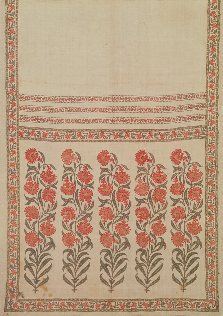 Stencilerad och handmålad bomullsgördel (patka), Rajasthan, Indien, 1600-1700-talet av Indian School