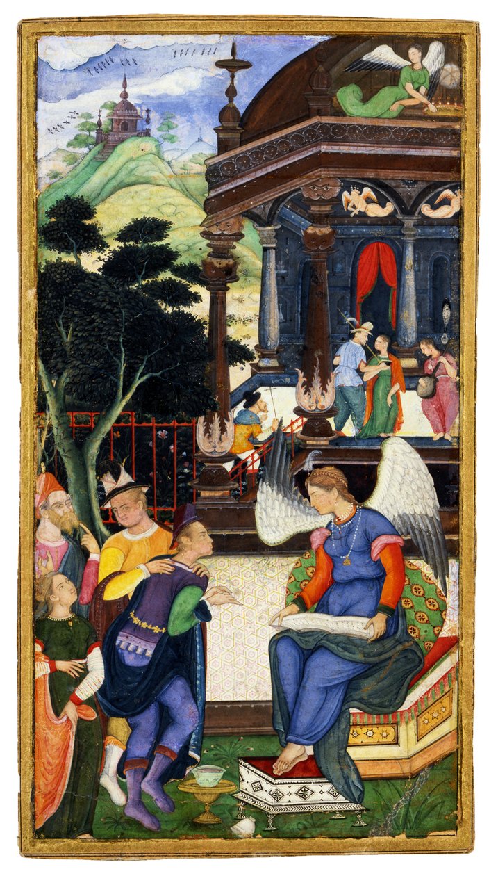 En ängel som samtalar med en grupp européer, ca. 1610 av Indian Art
