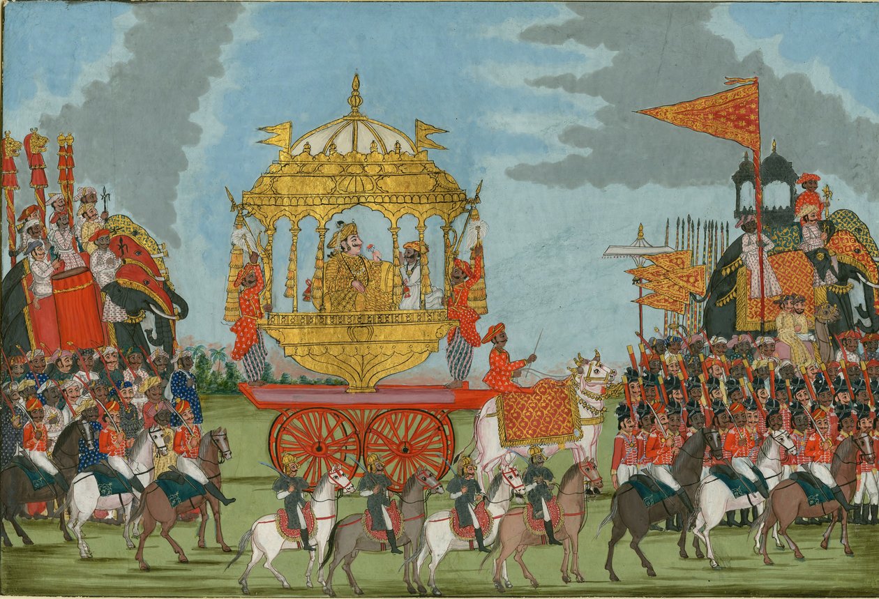 Rajah of Tanjore Rider en elefant till en vigselceremoni, ca. 1780 av Indian Art