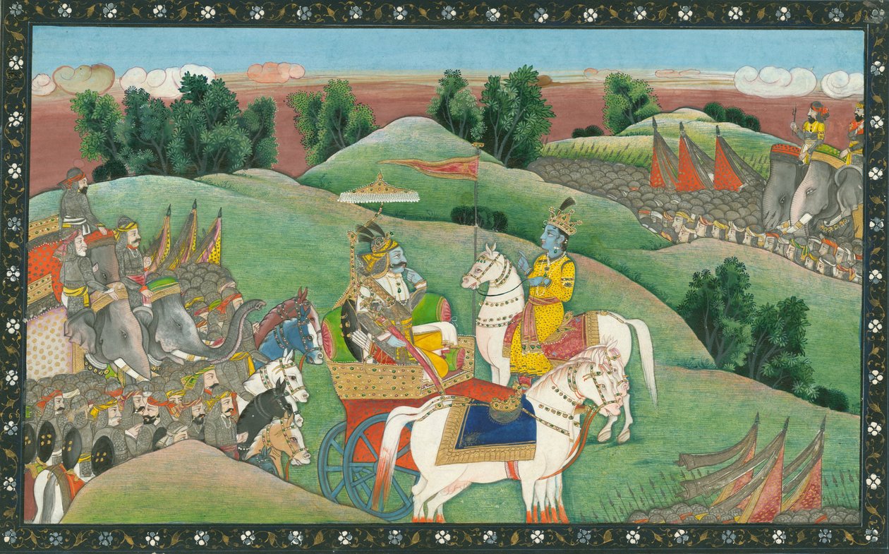 Dialogen mellan Lord Krishna och Arjuna, ca. 1830 av Indian Art