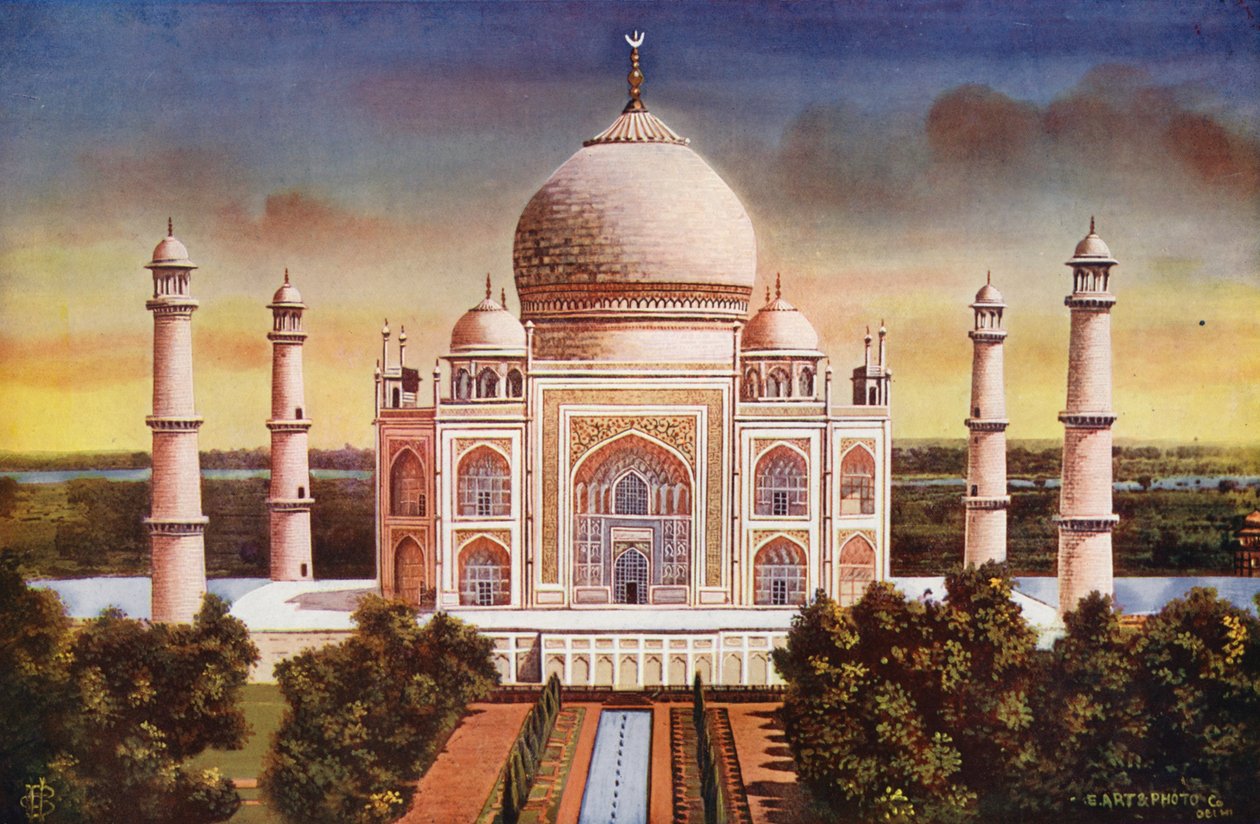 Agra: Taj Mahal, allmän vy (färgfoto) av Indian photographer
