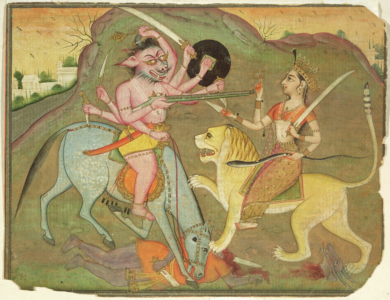47.110/174 Durga i strid med Mahishasura, från Folio av 