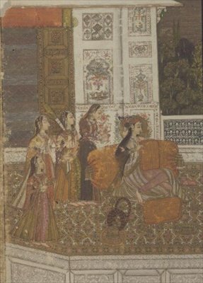 51.226 Porträtt av en prinsessa som njuter av musik, Krishnagar, Västbengalen av Indian School