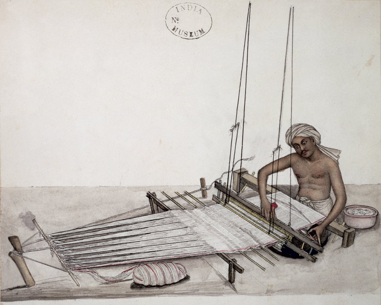 AS10 Vol.52 f5 4904 kat.201 i-iv Weaver at a loom, Bombay, c.1873 (akvarell på papper) av Indian School
