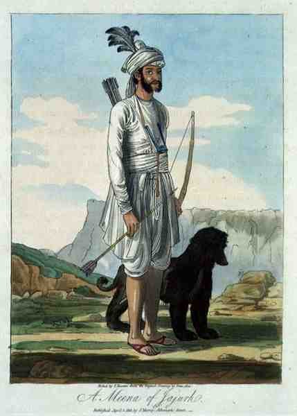 A Meena of Jajurh, etsat av T. Baxter efter en teckning av Deen Alee, pub. av J.Murray av Indian School