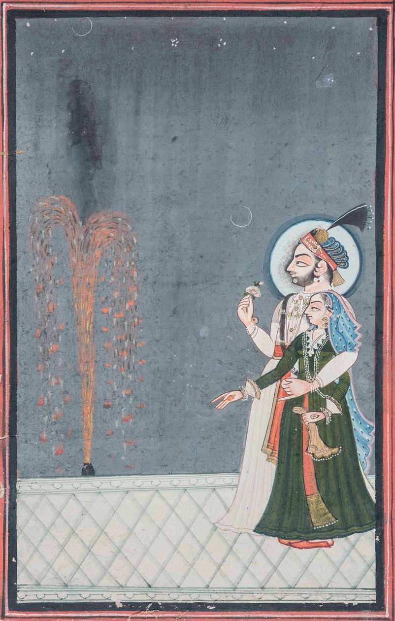 En Raja och Rani tittar på fyrverkerier, ca 1815 av Indian School