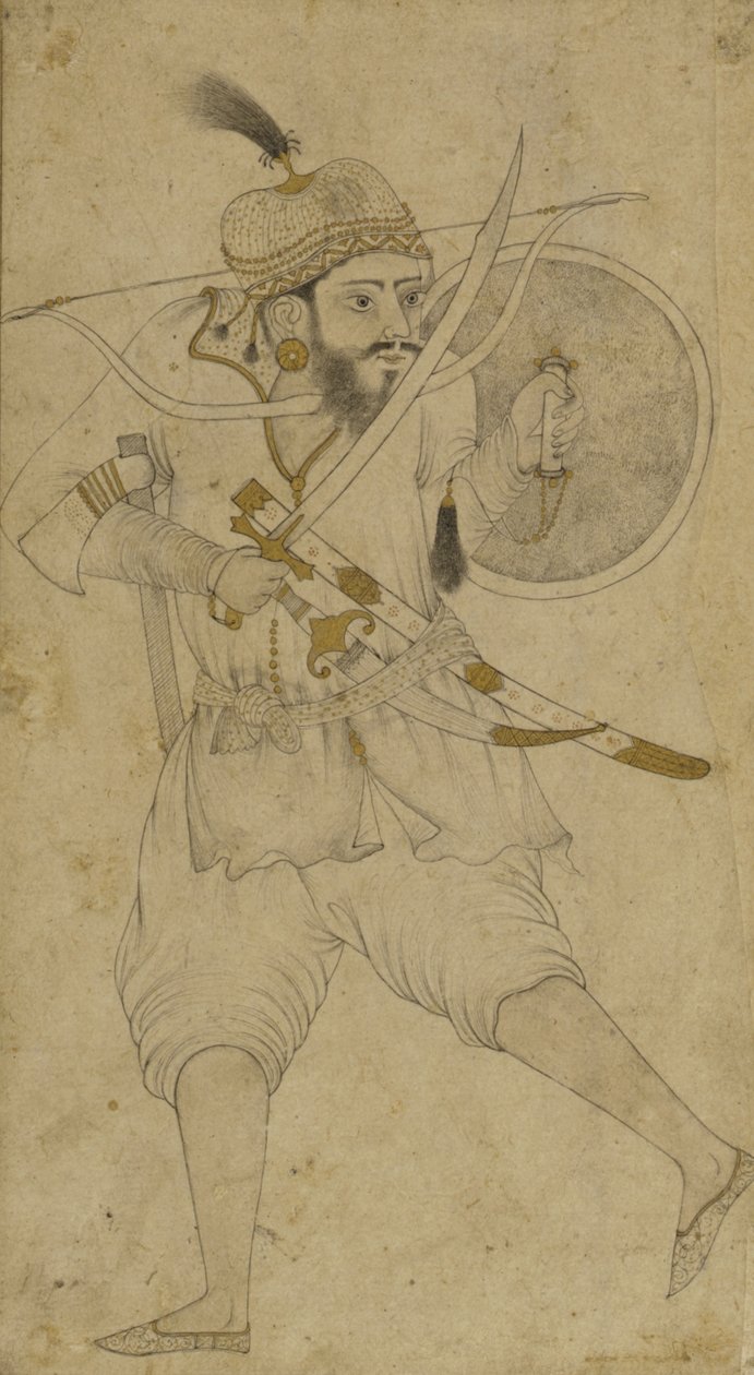 En tatarisk soldat, Ahmadnagar, Deccan-platån (bläck och lätt nyans på papper) av Indian School