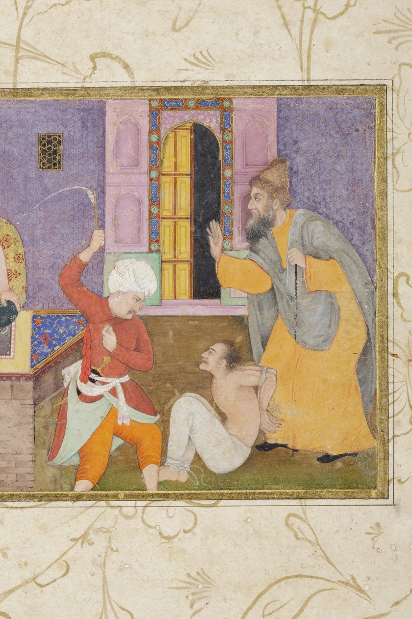 En fånge ställs inför rätta, detalj, c.1610 (ogenomskinlig wc & guld) av Indian School