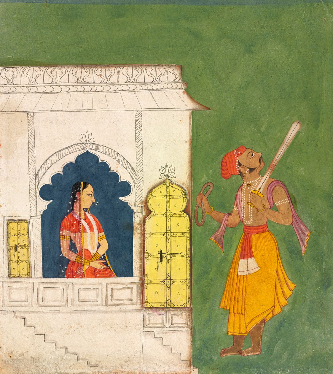En kvinna som stirrar på en krigare, ca 1680 av Indian School