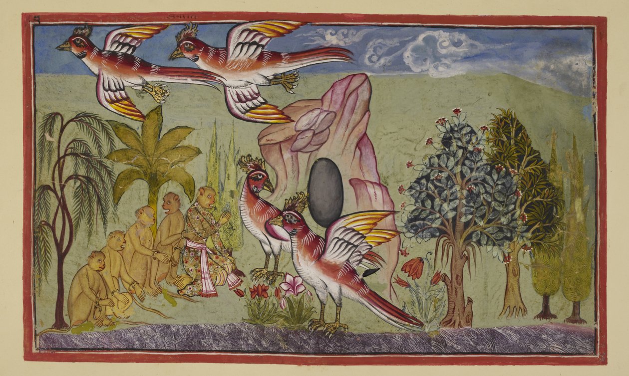 Lägg till 15296 (2) f.74r, Sampatis vingar växer igen, i enlighet med profetian att de skulle göra det när han hade utfört en tjänst för världen genom att lära sig var Sita hade förts, och därigenom gjort det möjligt för Rama att återfå henne. Aporna utbri av Indian School