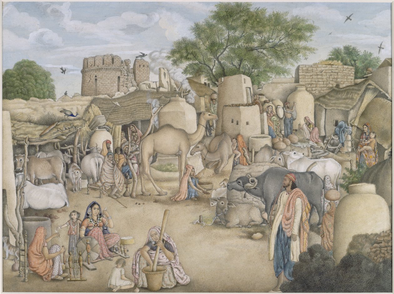 Lägg till Or.4057 En gatubild i byn Raniya, ca 1816-20 (akvarell & gouache på papper) av Indian School