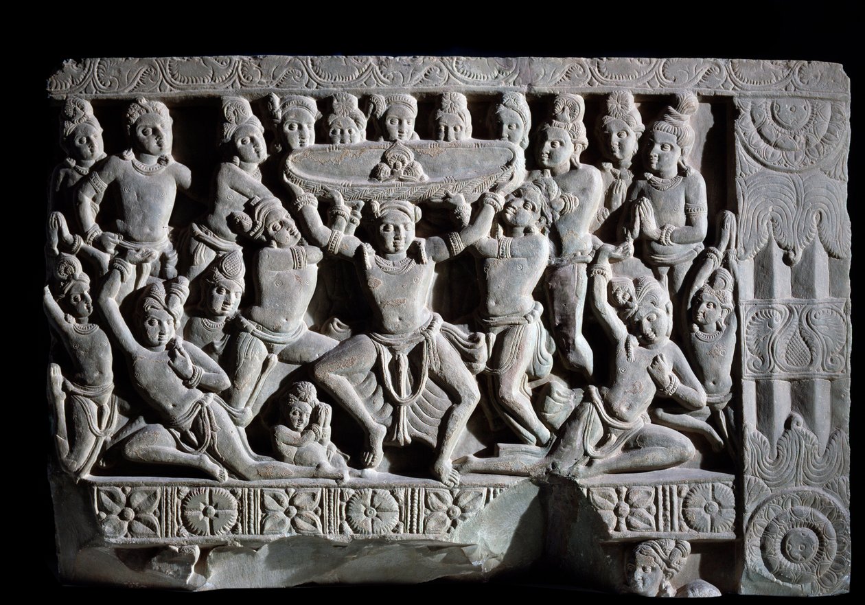 Tillbedjan av turban (fragment av relief, 225-325) av Indian School