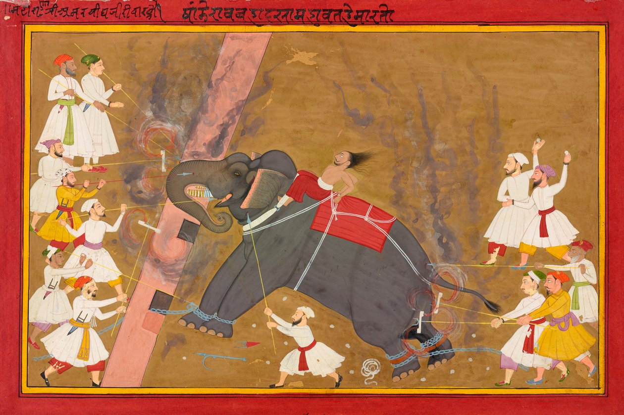 En elefant går amok, ca 1700 av Indian School