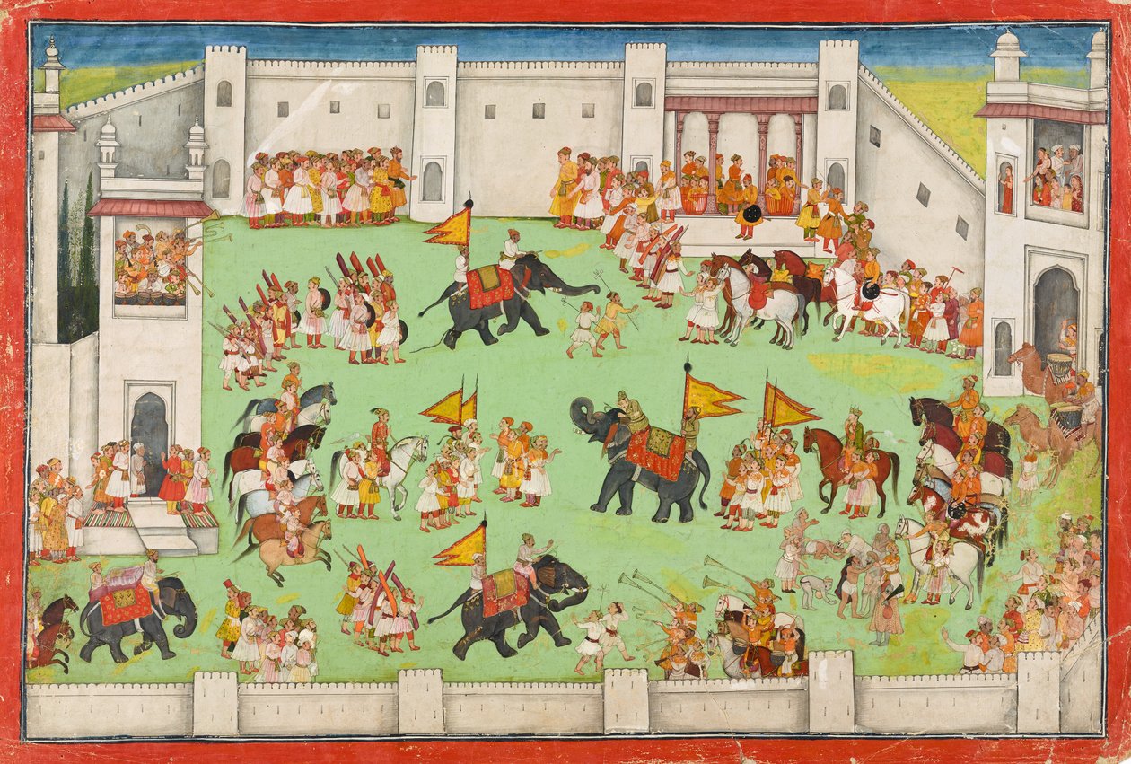 Brudgummens ankomst till palatset, folio från en Ramayana, ca 1640-1650 av Indian School