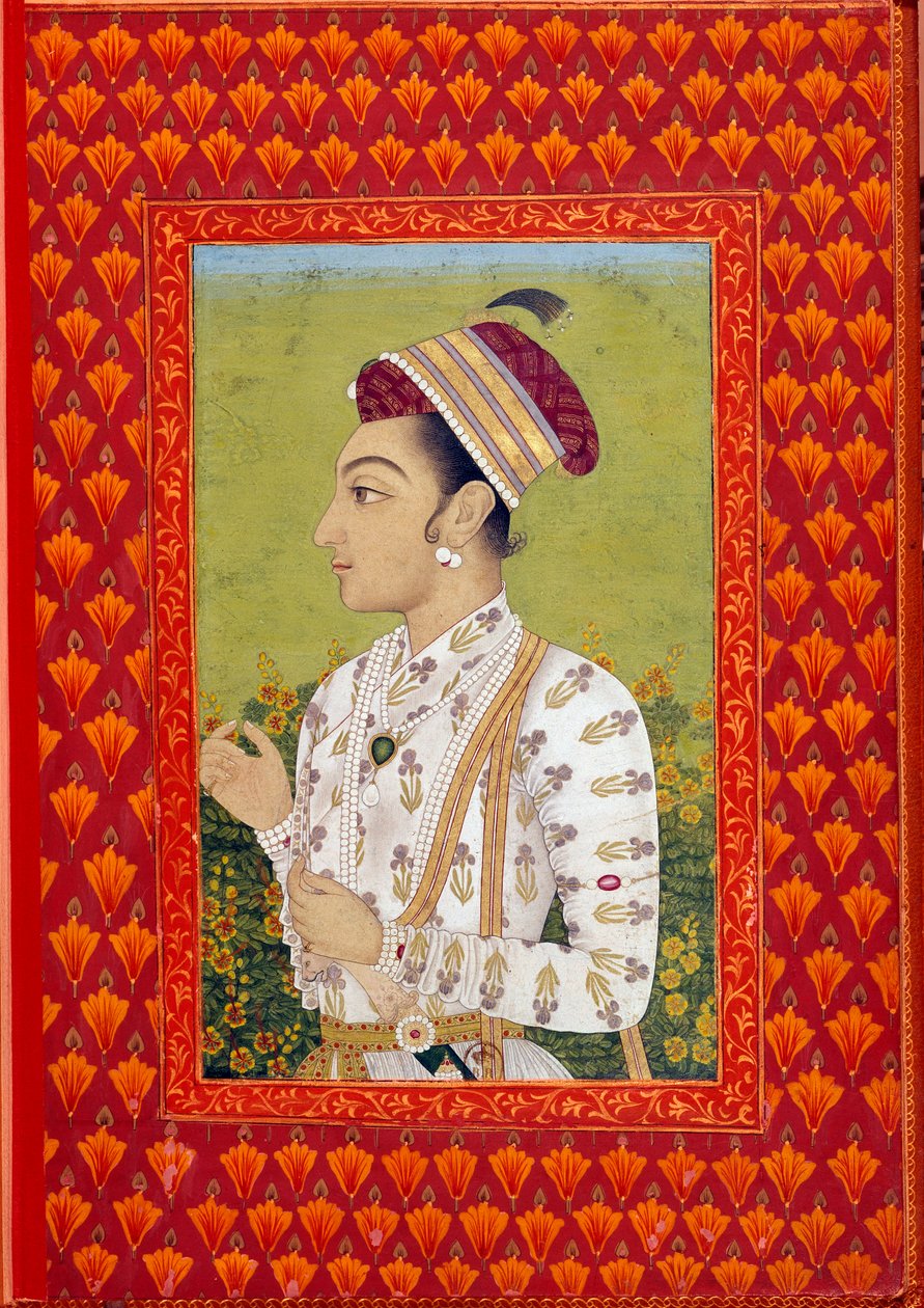 Art India: Prins Shudja andra son till Shah Jahan (1616-1660) guvernör i Bengal Mughal-eran. 1600-talsmålning. Paris, NL av Indian School