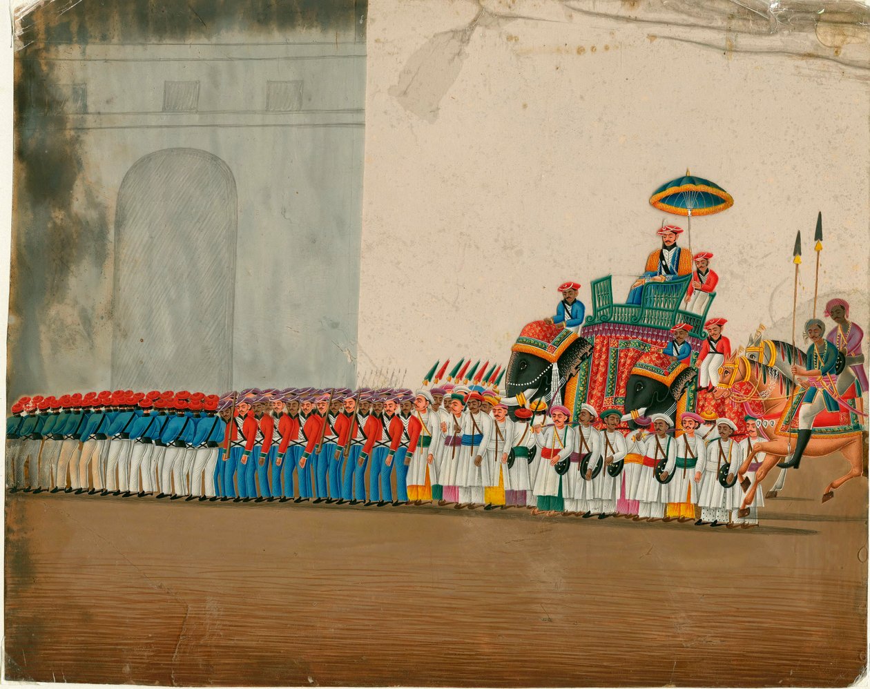 Indisk konst: sultanen på sin elefant (sultan rider på en elefant) Gouache ca 1800 Dim 18,6x23,5 cm Privat samling av Indian School