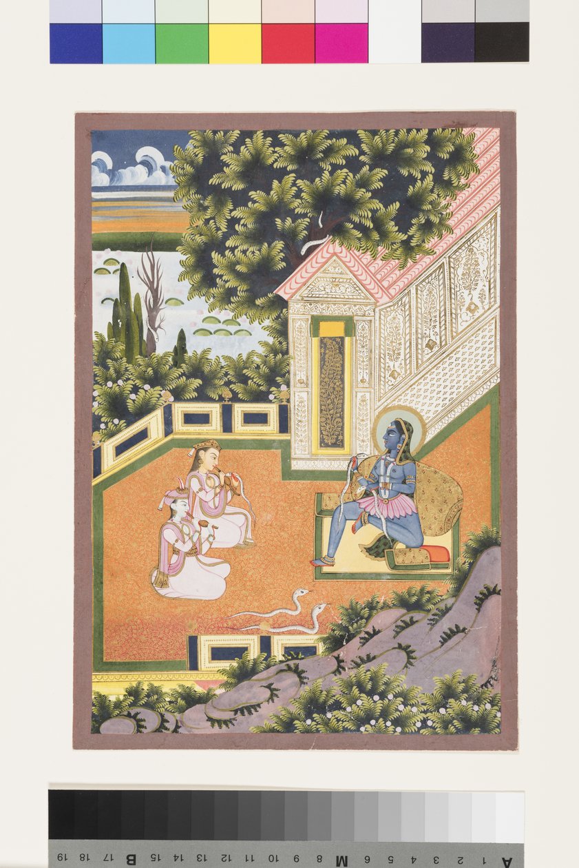 Asavari Ragini från Sri, ca 1850 (ogenomskinlig wc & guld på papper) av Indian School