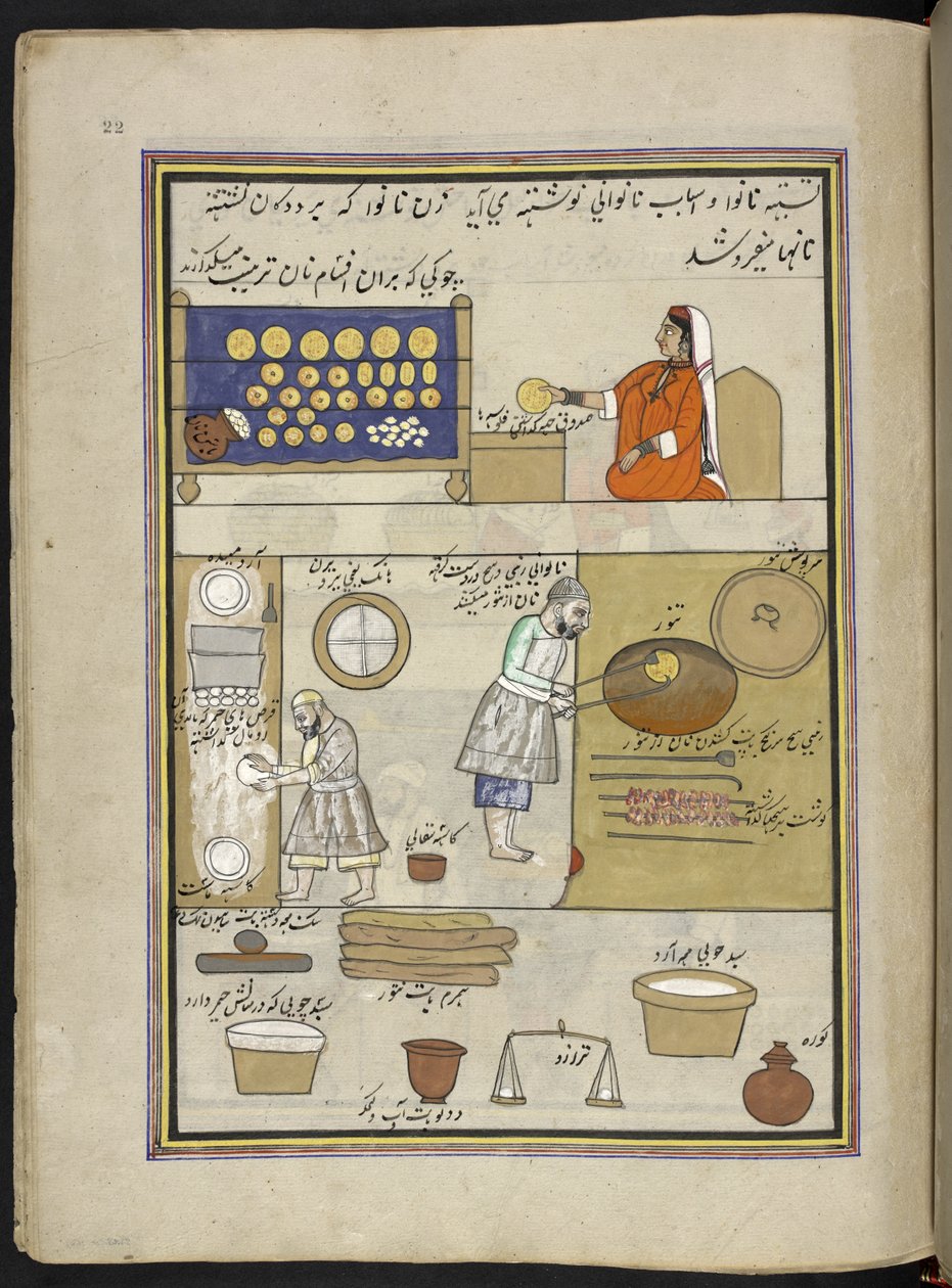 bagare,  86 teckningar inbundna i en volym som visar yrken och yrken i Kashmir, hantverkare visas i arbete med sina redskap och utrustning,  Av en Kashmir-konstnär, troligen i Srinagar, ca 1850-60 (gouache på papper) av Indian School