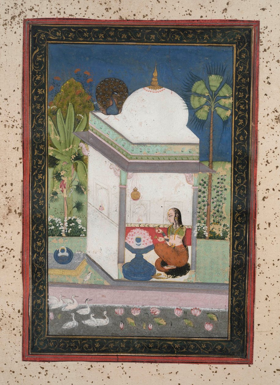 Bhairavi Ragini, ca 1790 (gouache på papper, guldutsmyckning) av Indian School