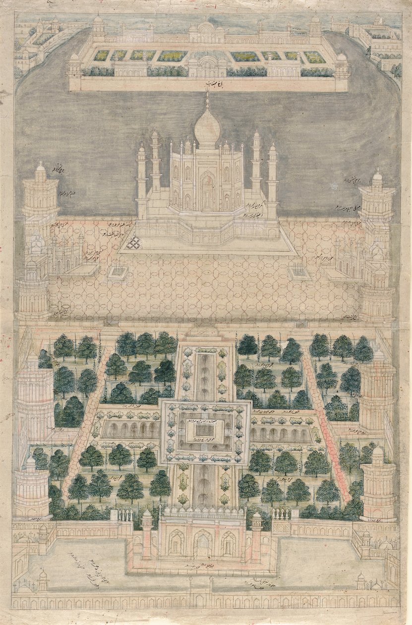 Fågelperspektiv av Taj Mahal i Agra, 1790-1810 av Indian School