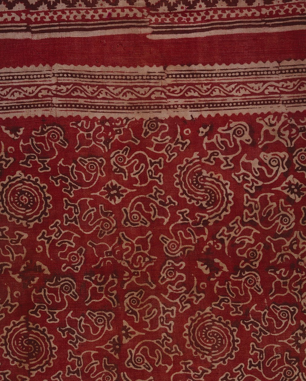 Blocktryckt textil för exporthandel med gäss, lotusknopp och rosettmönster, indisk, c.1500 (bomull) (detalj) av Indian School