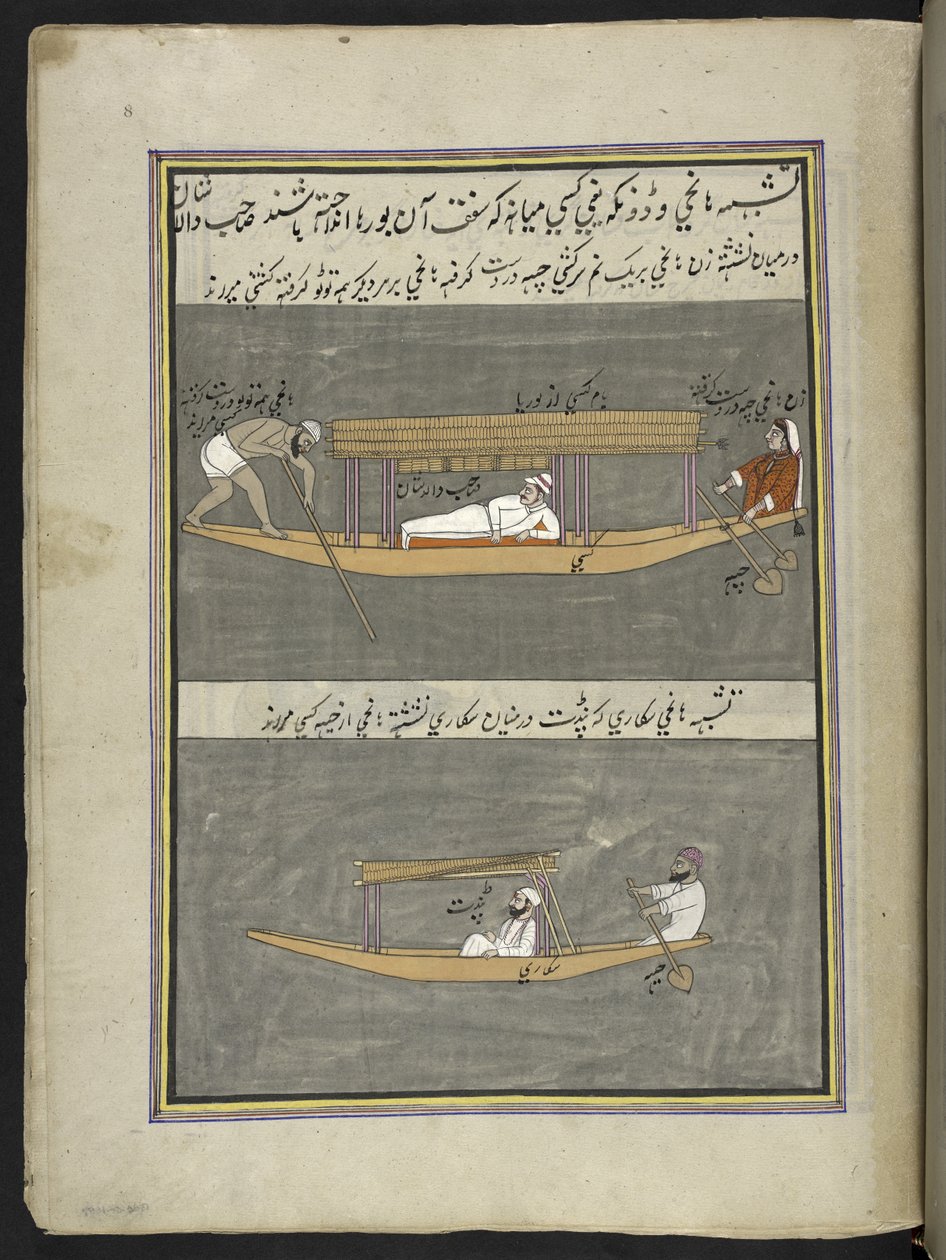 Båtsmän,  86 teckningar inbundna i en volym som visar yrken och yrken i Kashmir, hantverkare visas i arbete med sina redskap och utrustning,  Av en Kashmir-konstnär, troligen i Srinagar, ca 1850-60 (gouache på papper) av Indian School