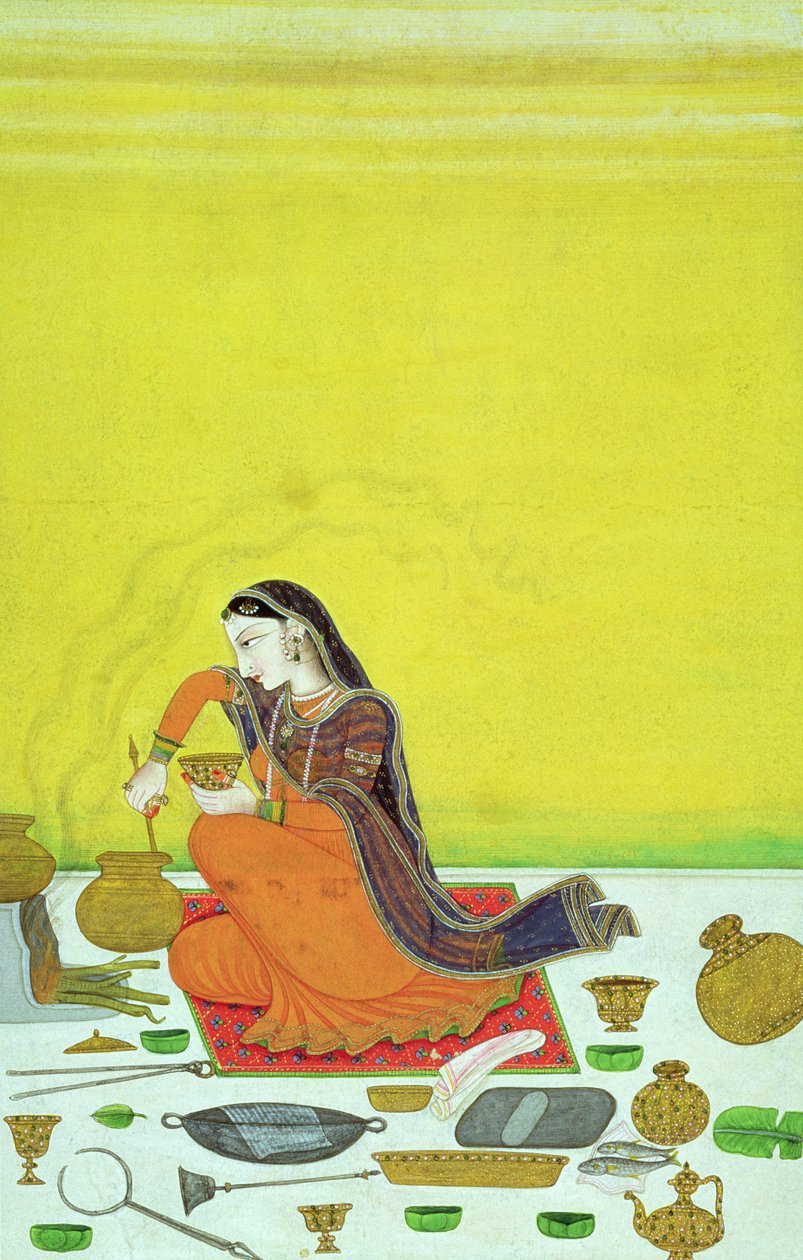 CBL In 11B.30 A Lady Prepares a Meal, miniatyr från en Bhagavata Purana-serie, Kangra, c.1810 av Indian School