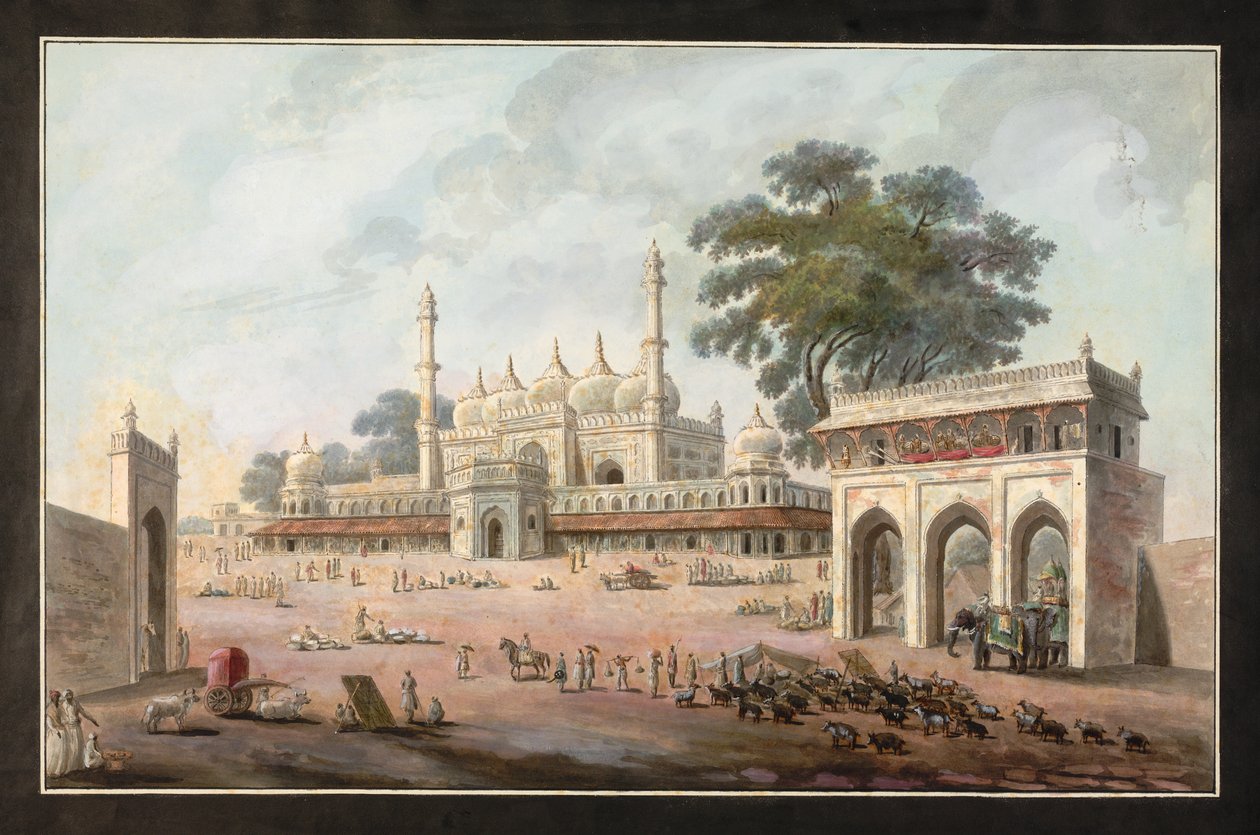 Chandni Chowk och Munny Begums moské, Murshidabad, ca 1795 (akvarell på papper) av Indian School