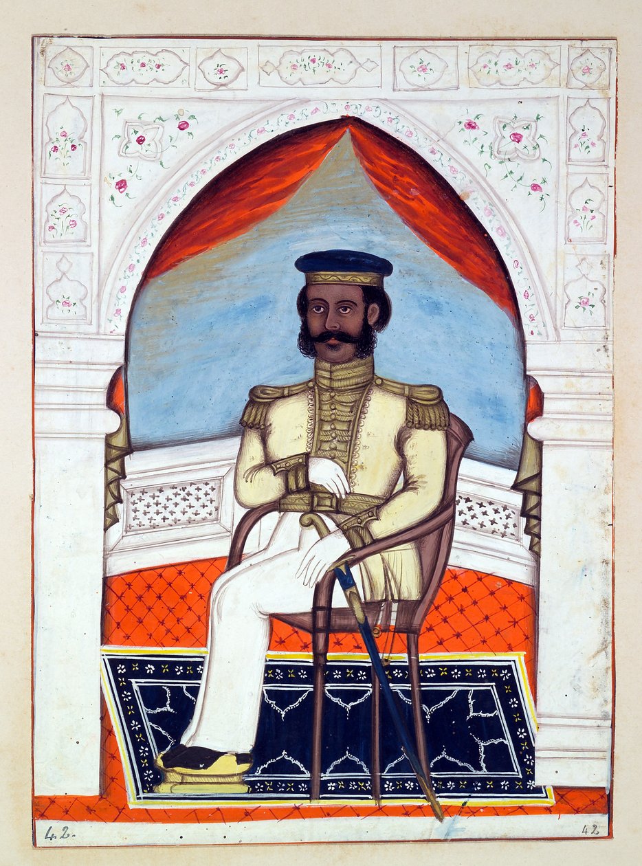 Överste Dhunkal Singh, från The Kingdom of the Punjab, its Rulers and Chiefs, volym II, en volym med 30 akvarellstudier av en oidentifierad indisk konstnär, c.1840 (wc på papper)d av Indian School