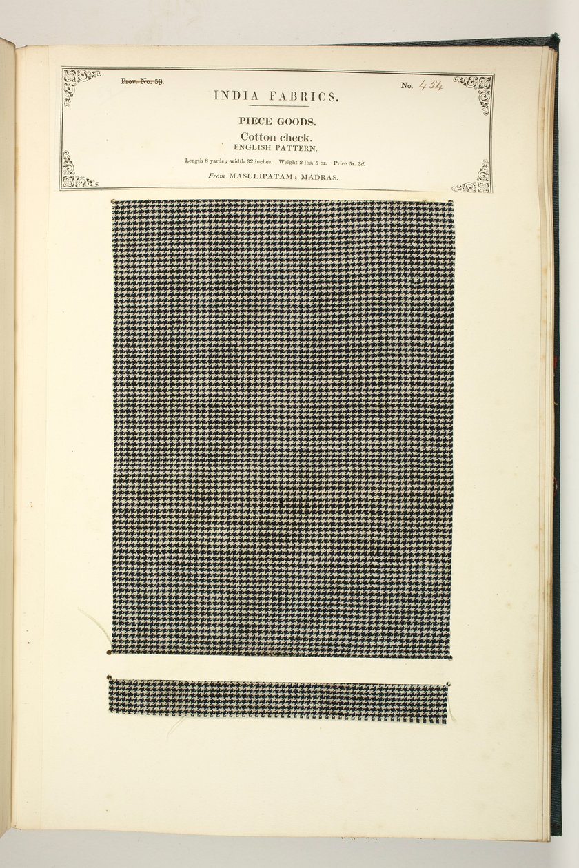 Cotton Check, Masulipatam, Madras, Piece Goods, från The Collection of the Textile Manufacturers of India, av John Forbes Watson, publicerad 1866 av Indian School