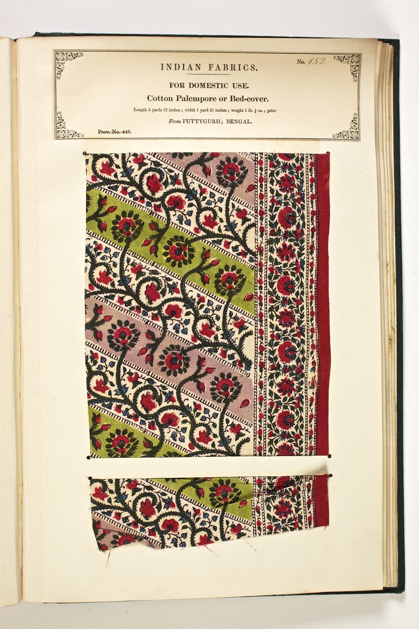 Cotton Palempore eller sängöverdrag, Fatehgarh, Uttar Pradesh, Indien, för hushållsbruk, nr 152 från "The Collection of the Textile Manufacturers of India", av John Forbes Watson, publicerad 1866 av Indian School