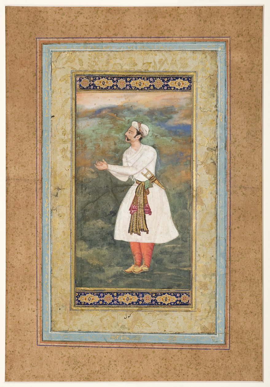 Courtier Standing in an Attitude of Great Respect, c.1575 (ogenomskinlig wc & guld på papper) av Indian School