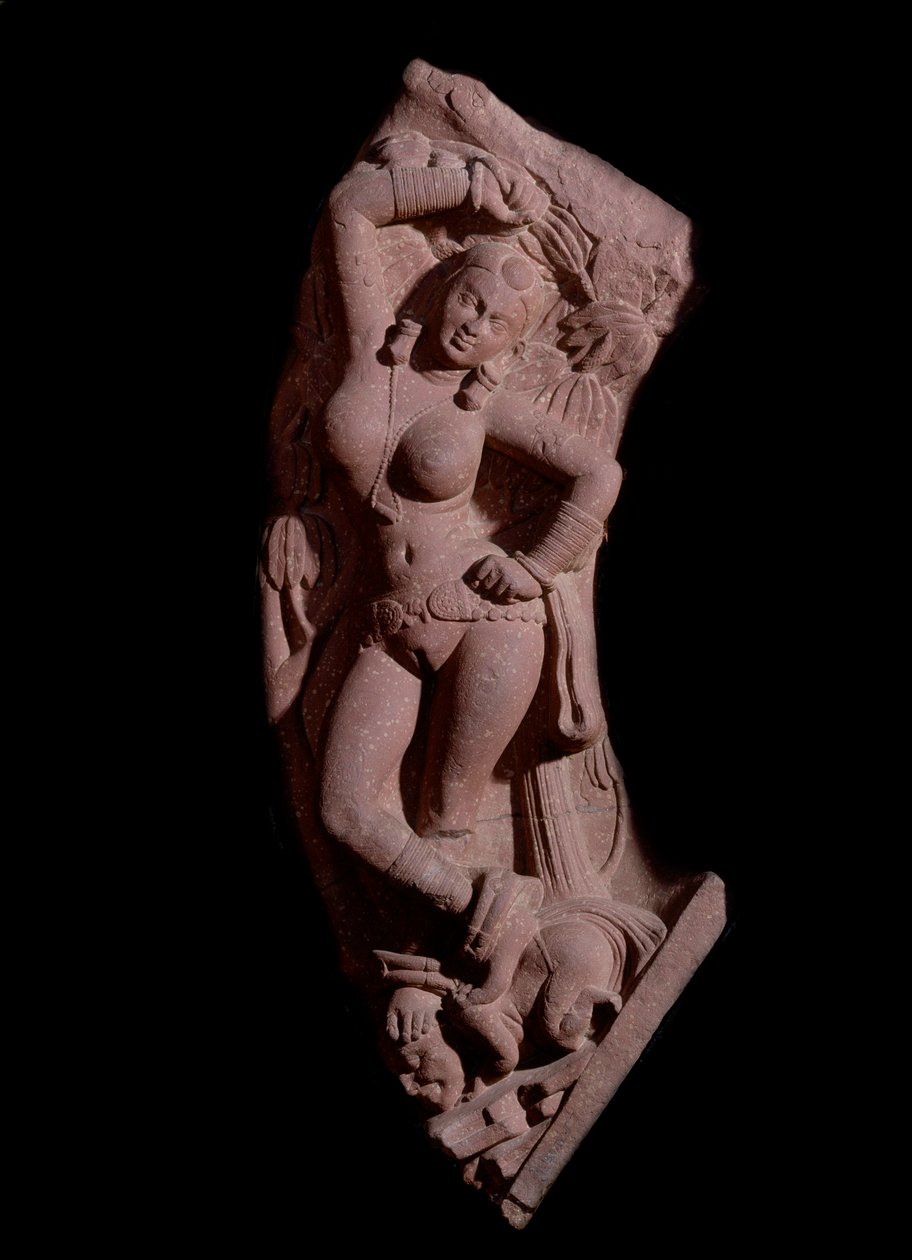 Damsel montering på en dvärg (röd sandstensskulptur, Kushan Empire) av Indian School
