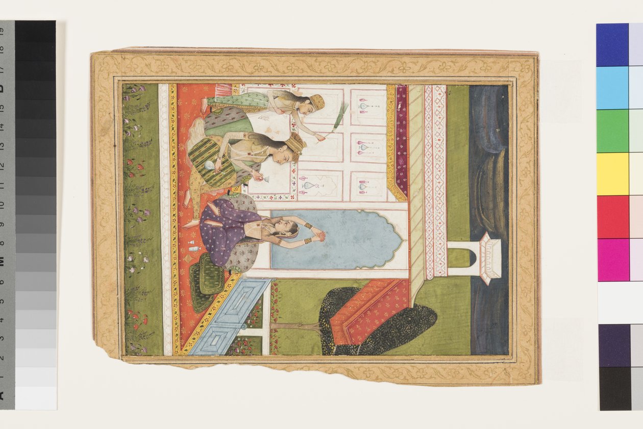 Desavarati Ragini från Dipak, tidigt 1700-tal (ogenomskinlig akvarell och guld på papper) av Indian School